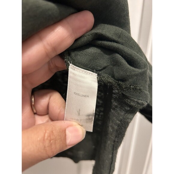 J. Jill Love Linen 100% Linen Tunic Top Size L Olive Green Knit Back Lagenlook - Picture 3 of 5